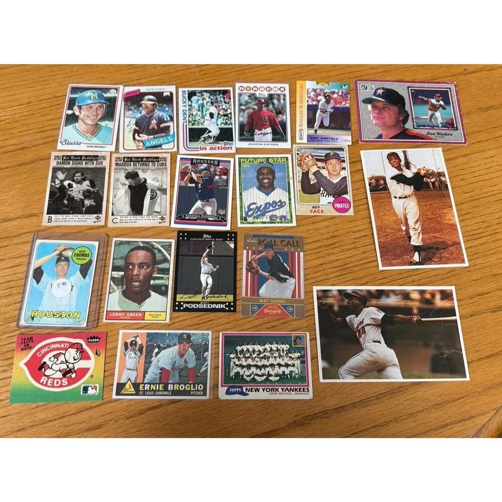 Vintage Baseball Card Lot 20 Cards 1960s-1980s Topps Yankees Reds Face Green